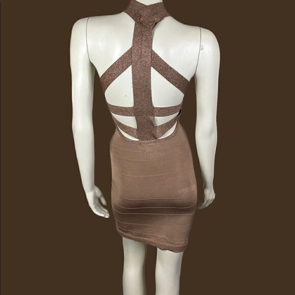 Arden B Copper Bodycon Halter Top Open Back Dress Size Medium - Picture 8 of 10